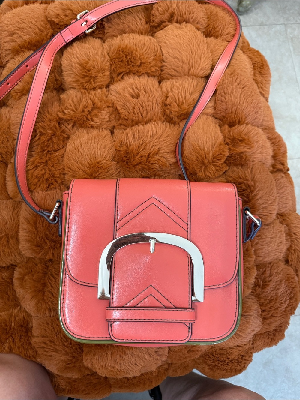 Essentials Coral Pink Crossbody Bag with Silver Buckle